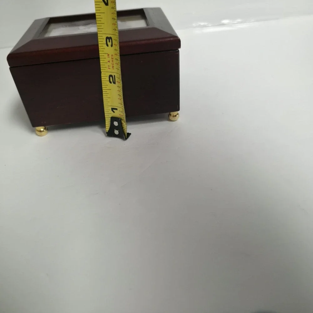 Jordan Mark Wooden Musical Jewelry Box Mahogany Finish Keepsake Photo Frame Lid